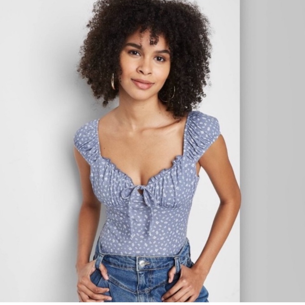 NEW Wild Fable Blue Floral Short Sleeve Bodysuit S